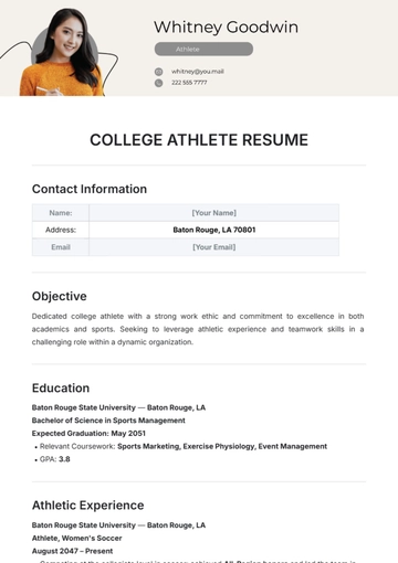 Free College Athlete Resume Template to Edit Online