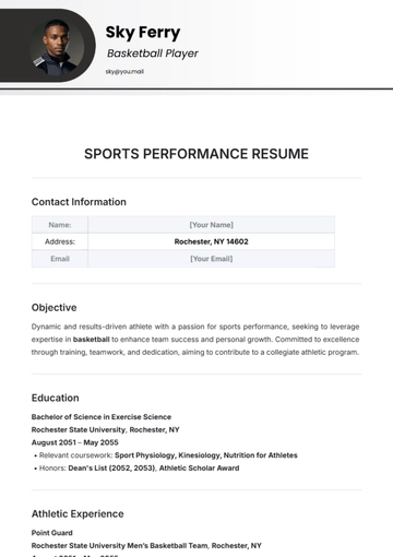 Free Sports Performance Resume Template to Edit Online