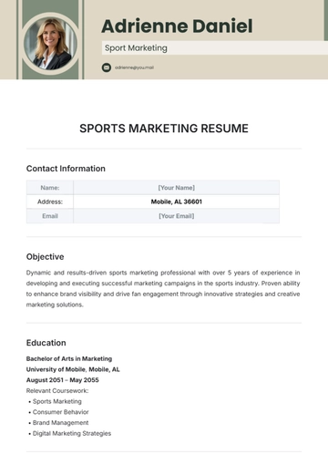 Free Sports Marketing Resume Template to Edit Online