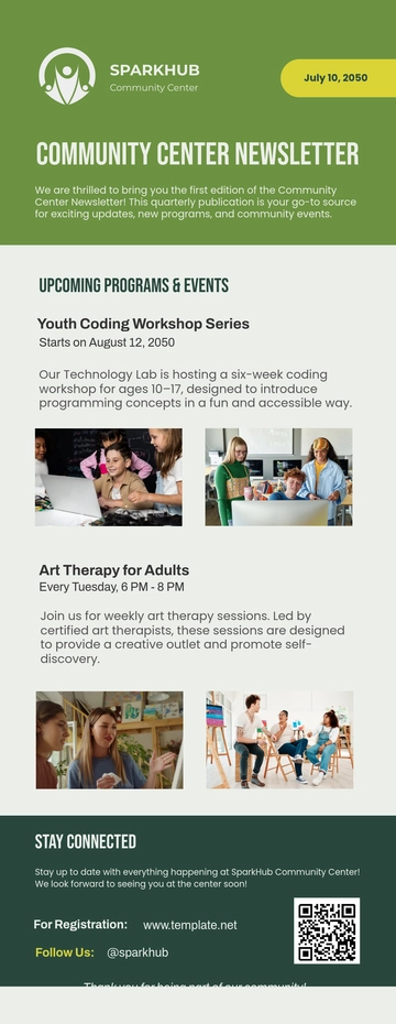 Free Community Center Newsletter Template to Edit Online