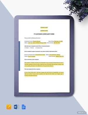 IT Customer Complaint Form Template