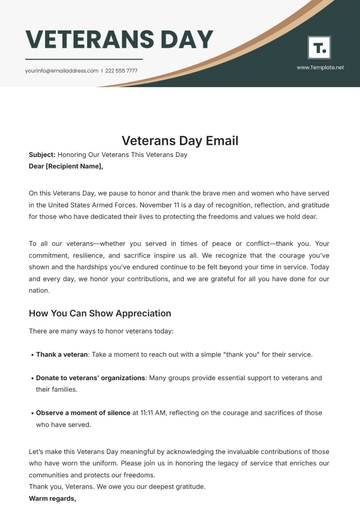 Free Veterans Day Email Template to Edit Online