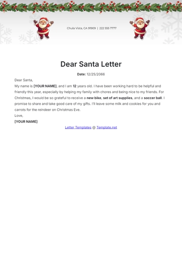 Free Dear Santa Letter Template to Edit Online