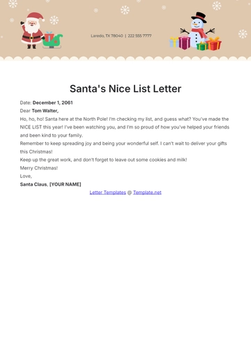 Free Santa's Nice List Letter Template to Edit Online