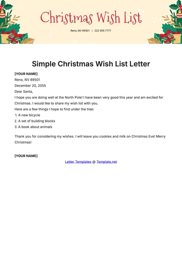 Free Simple Christmas Wish List Letter Template to Edit Online