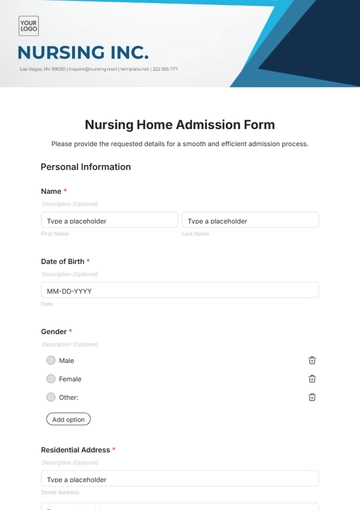 Free Nursing Home Admission Form Template to Edit Online