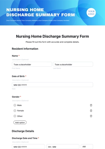 Free Nursing Home Discharge Summary Form Template to Edit Online