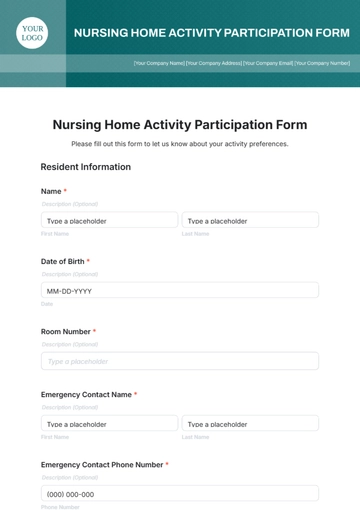 Free Nursing Home Activity Participation Form Template to Edit Online