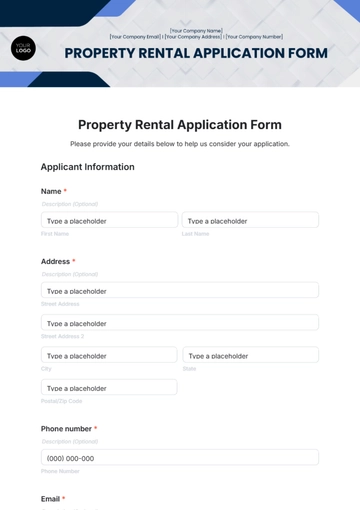 Free Property Rental Application Form Template to Edit Online