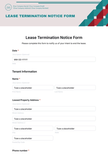 Free Lease Termination Notice Form Template to Edit Online