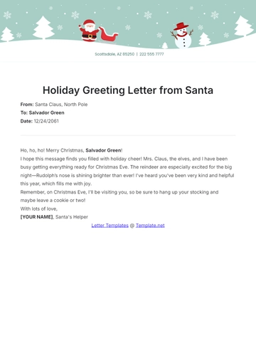 Free Holiday Greeting Letter from Santa Template to Edit Online