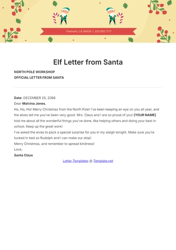Free Elf Letter from Santa Template to Edit Online