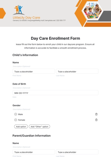 Free Day Care Enrollment Form Template to Edit Online