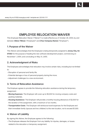 Free Employee Relocation Waiver Template to Edit Online