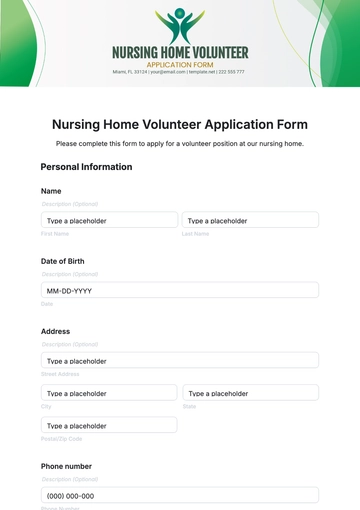 Free Nursing Home Volunteer Application Form Template to Edit Online