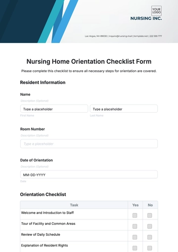 Free Nursing Home Orientation Checklist Form Template to Edit Online