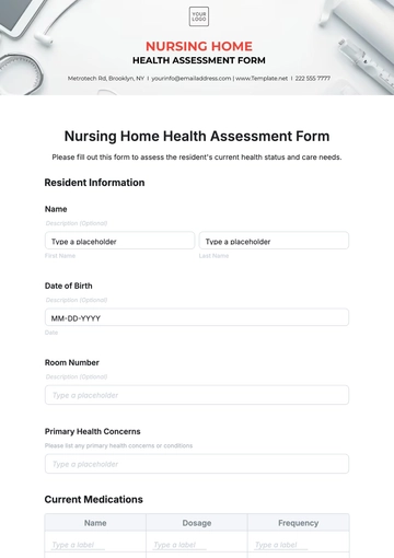 Free Nursing Home Health Assessment Form Template to Edit Online