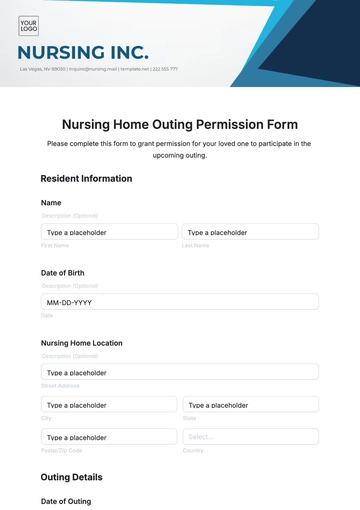 Free Nursing Home Outing Permission Form Template to Edit Online
