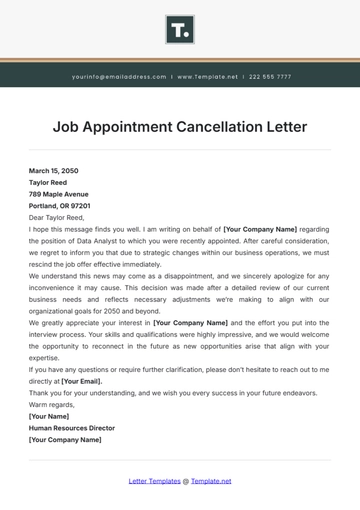 Free Job Appointment Cancellation Letter Template to Edit Online