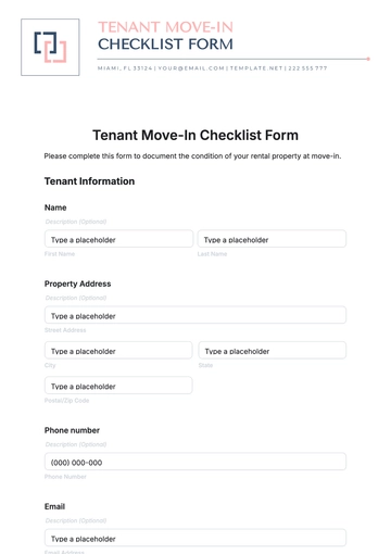 Free Tenant Move-In Checklist Form Template to Edit Online