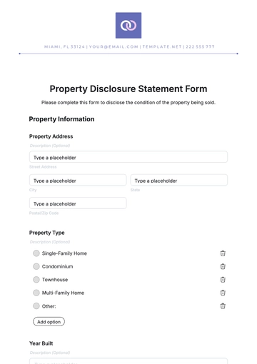 Free Property Disclosure Statement Form Template to Edit Online