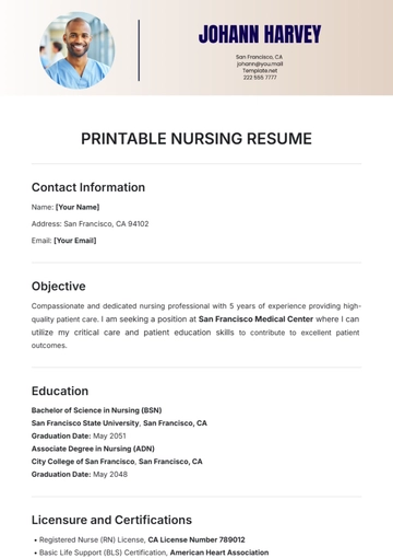Free Printable Nursing Resume Template to Edit Online