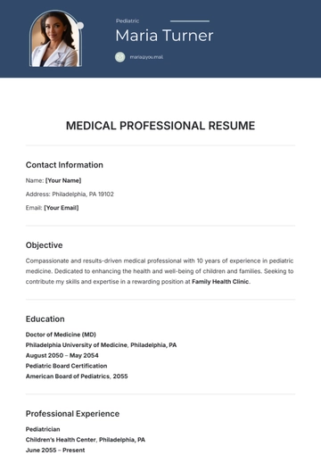Free Medical Professional Resume Template to Edit Online