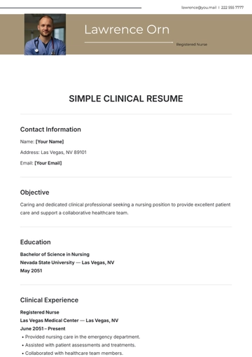 Free Simple Clinical Resume Template to Edit Online