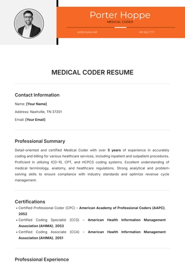 Free Medical Coder Resume Template to Edit Online