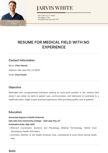 Free Resume for Medical Field with No Experience Template to Edit Online