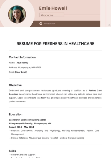 Free Resume for Freshers in Healthcare Template to Edit Online