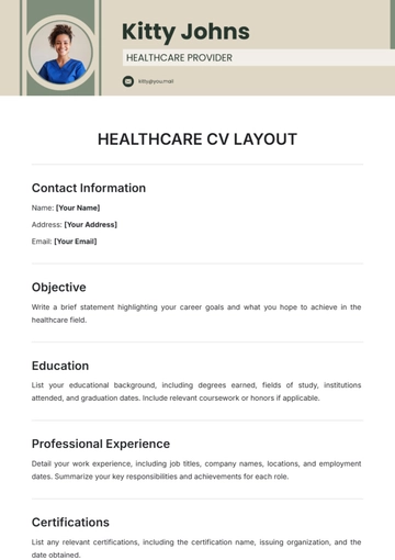 Free Healthcare CV Layout Template to Edit Online