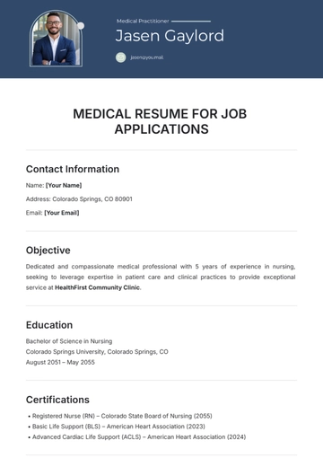 Free Medical Resume Template for Job Applications to Edit Online