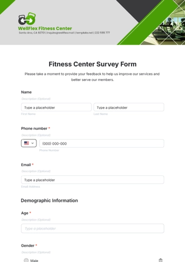Free Fitness Center Survey Form Template to Edit Online