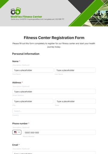 Free Fitness Center Registration Form Template to Edit Online