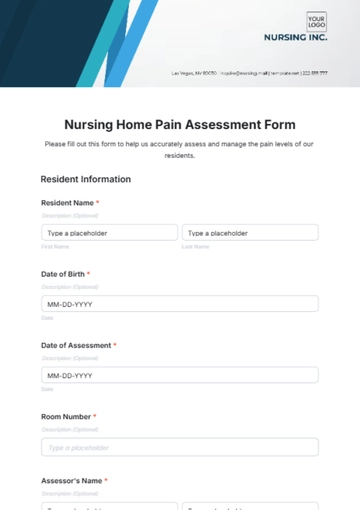 Free Nursing Home Pain Assessment Form Template to Edit Online