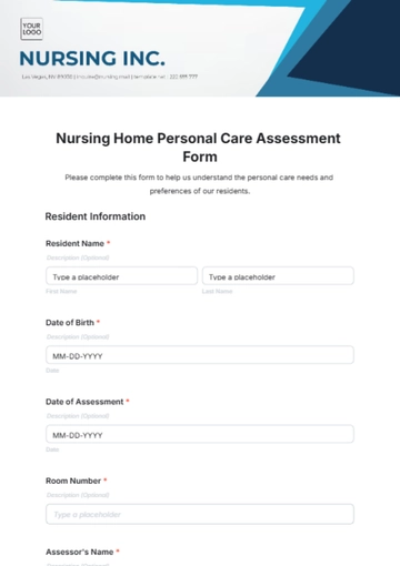 Free Nursing Home Personal Care Assessment Form Template to Edit Online