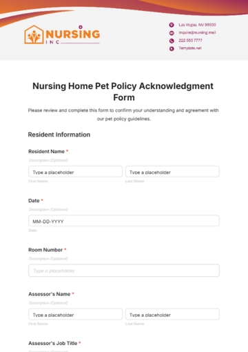 Free Nursing Home Pet Policy Acknowledgment Form Template to Edit Online