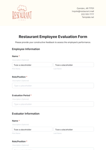 Free Restaurant Employee Evaluation Form Template to Edit Online
