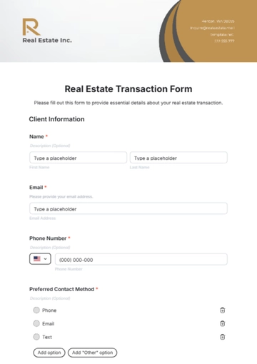 Free Real Estate Transaction Form Template to Edit Online