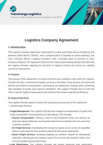 Free Logistics Company Agreement Template to Edit Online