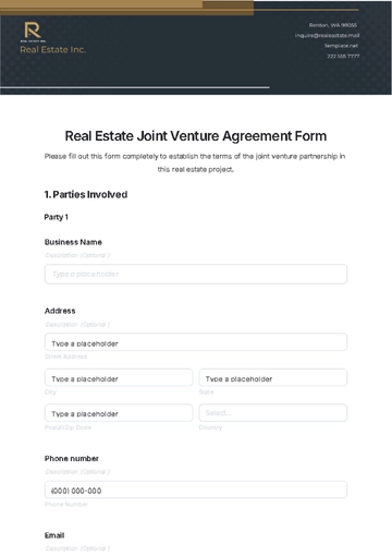 Free Real Estate Joint Venture Agreement Form Template to Edit Online