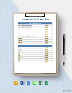 Software Price Setting Worksheet Template