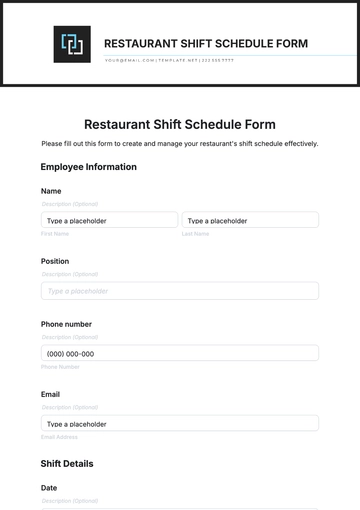 Free Restaurant Shift Schedule Form Template to Edit Online