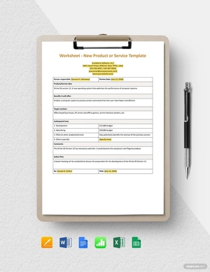 Worksheet - New Product or Service Template