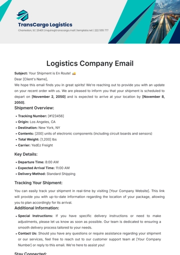 Free Logistics Company Email Template to Edit Online