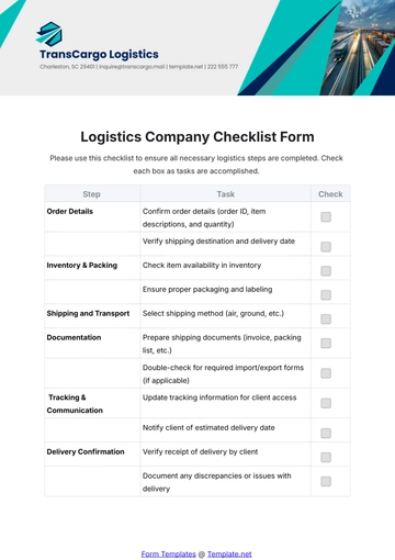 Free Logistics Company Checklist Form Template to Edit Online