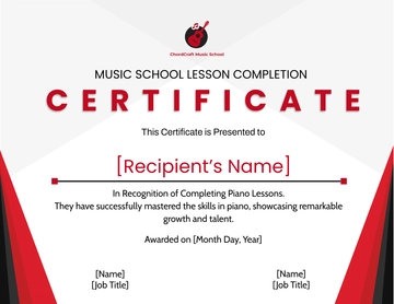 Free Music School Lesson Completion Certificate Template to Edit Online