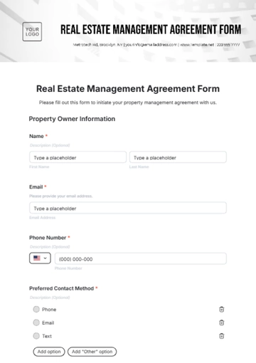 Free Real Estate Management Agreement Form Template to Edit Online