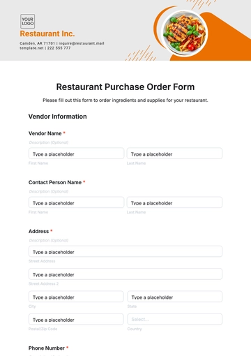 Free Restaurant Purchase Order Form Template to Edit Online